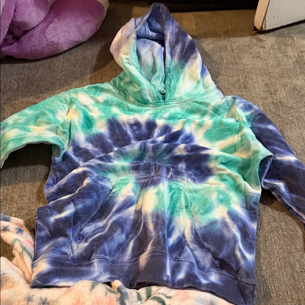 Kids Tie-Dye Hoodie - Blue and Green